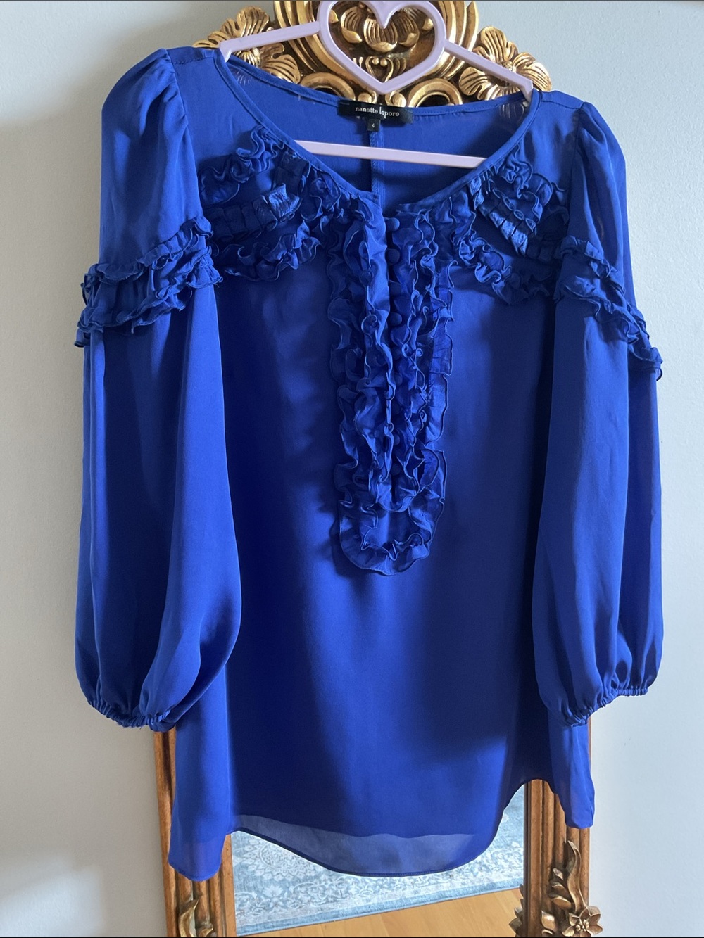 Nanette Lepore Royal Blue Ruffle Peasant Blouse